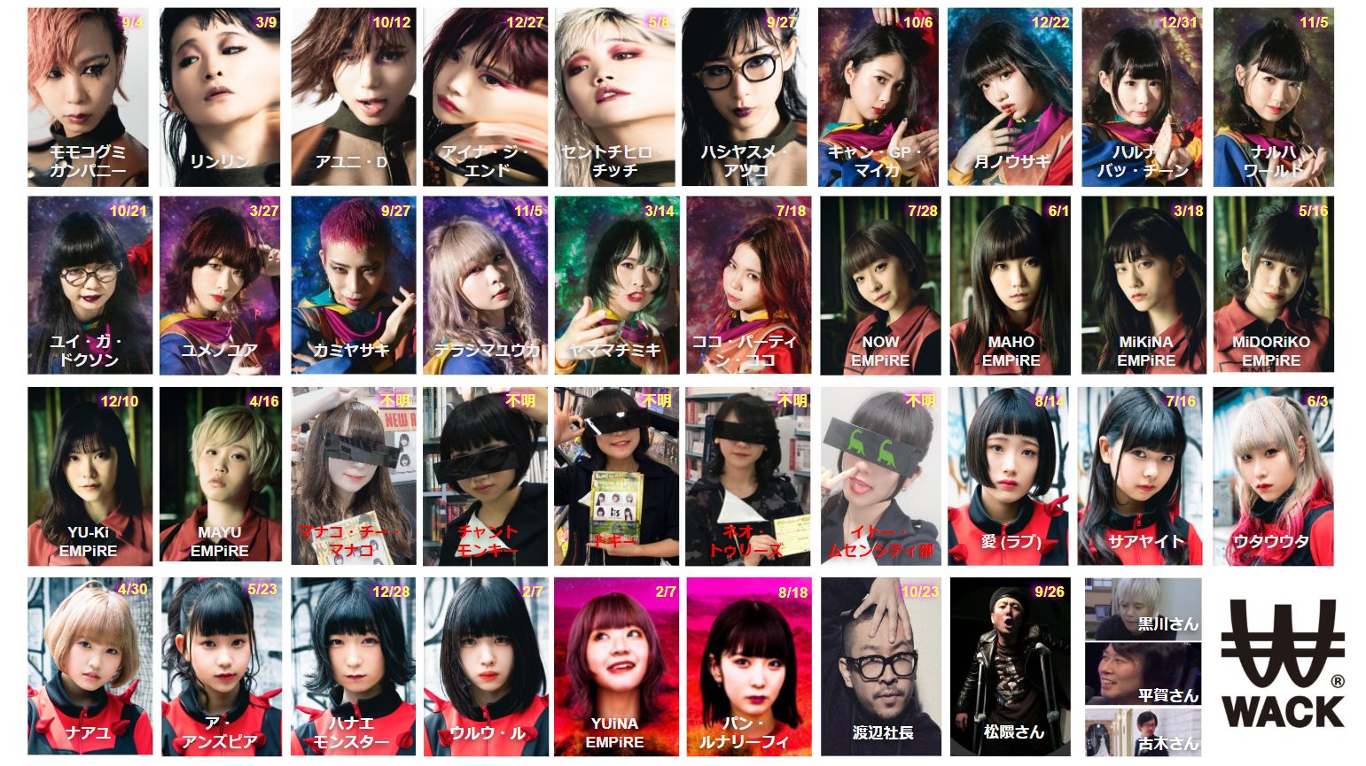 Hiro Wackのメンバー画像一覧を更新しました Bis補完計画 でbisメンバー本人がツイートした画像に差替えてます また 各メンバーの誕生日も入れてます 今週末誕生日のメンバーいるね Wack推しの人は全メンバー覚えるのに活用してください Wack