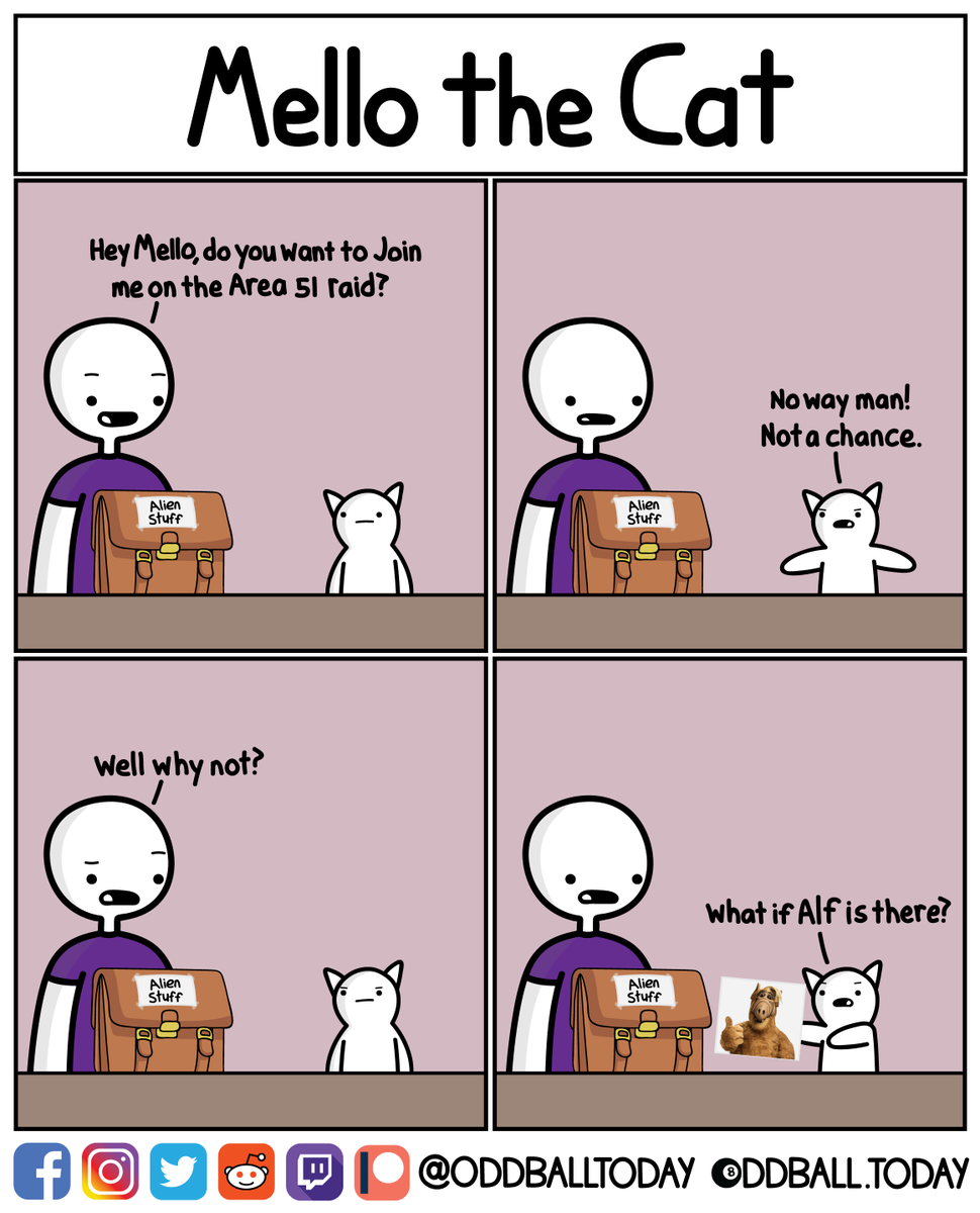 oddballtoday's tweet photo. Comic #399 - Mello: Area 51

https://t.co/77Su9z7QCq
.
.
.
.
.
.
.
#comic #comics #webcomic #webcomics #cartoon #mellothecat #mello #area51 #area51raid #raid #area51attack #alf #alftv #televisionshow #tvshow #aliens #area51aliens #alien #scary https://t.co/LukUL4yeUx