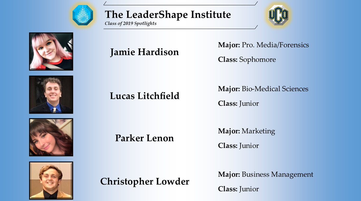 UCOLeaderShape's tweet photo. Class of 2019 Spotlight #6:
Meet Jamie, Lucas, Parker and Christopher! Our #LS19 All-Star class is ready to commit to living and leading with integrity! https://t.co/KVKb84frUx