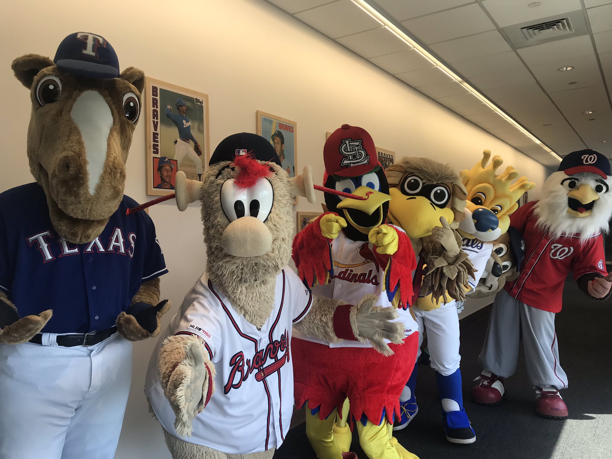 Atlanta Braves on X: It's Blooper's Mascot Party and the gang's all here!  @Sluggerrr @TeamFredbird @StripersMascot @rangerscaptain @FreddieFalcon   / X