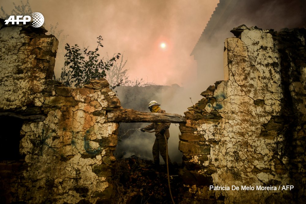 AFP's tweet photo. 🇵🇹 Planes and helicopters joined nearly 2,000 firefighters in central Portugal to battle huge wildfires in a mountainous region https://t.co/ICrNTUYwU3 https://t.co/7TLm1wHad8