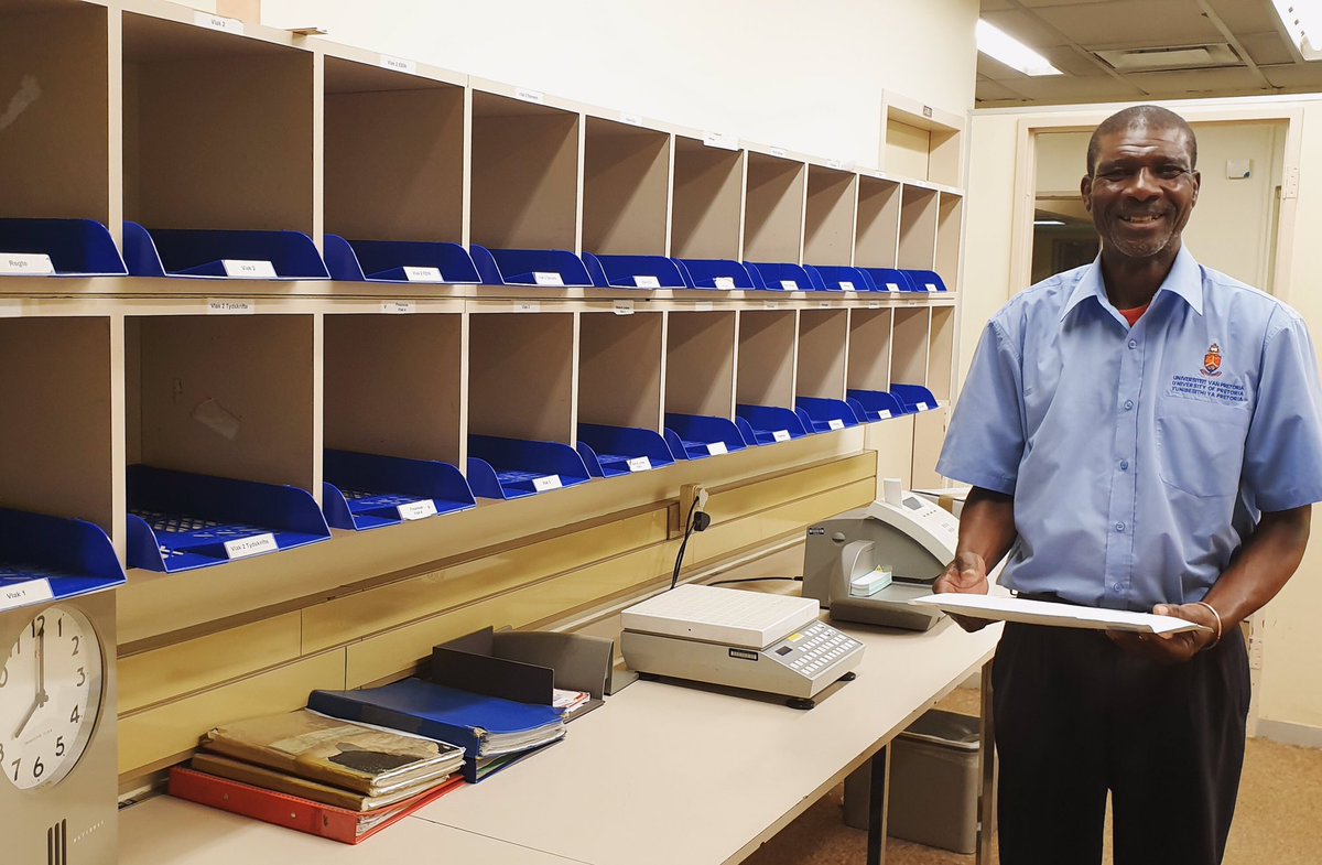 UPLibrary's tweet photo. #LibraryBehindTheScenes features Jeffrey Mashapai today 👨🏫. He works in the Facilities Unit of the library and is responsible for distributing mail. A #funfact about Jeffrey is that he is very interested in the taxi industry and he takes pride in being a God-fearing person 🙏 https://t.co/rItbcPVPMt