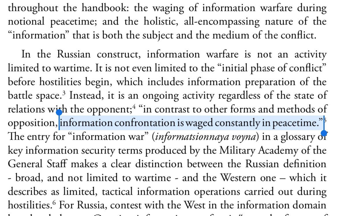 3/ WAR AND PEACE: The information warfare is waged during peacetime and is ongoing.