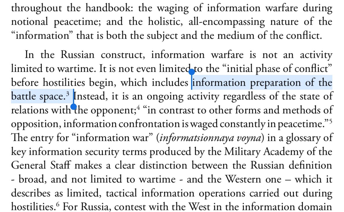 3/ WAR AND PEACE: The information warfare is waged during peacetime and is ongoing.