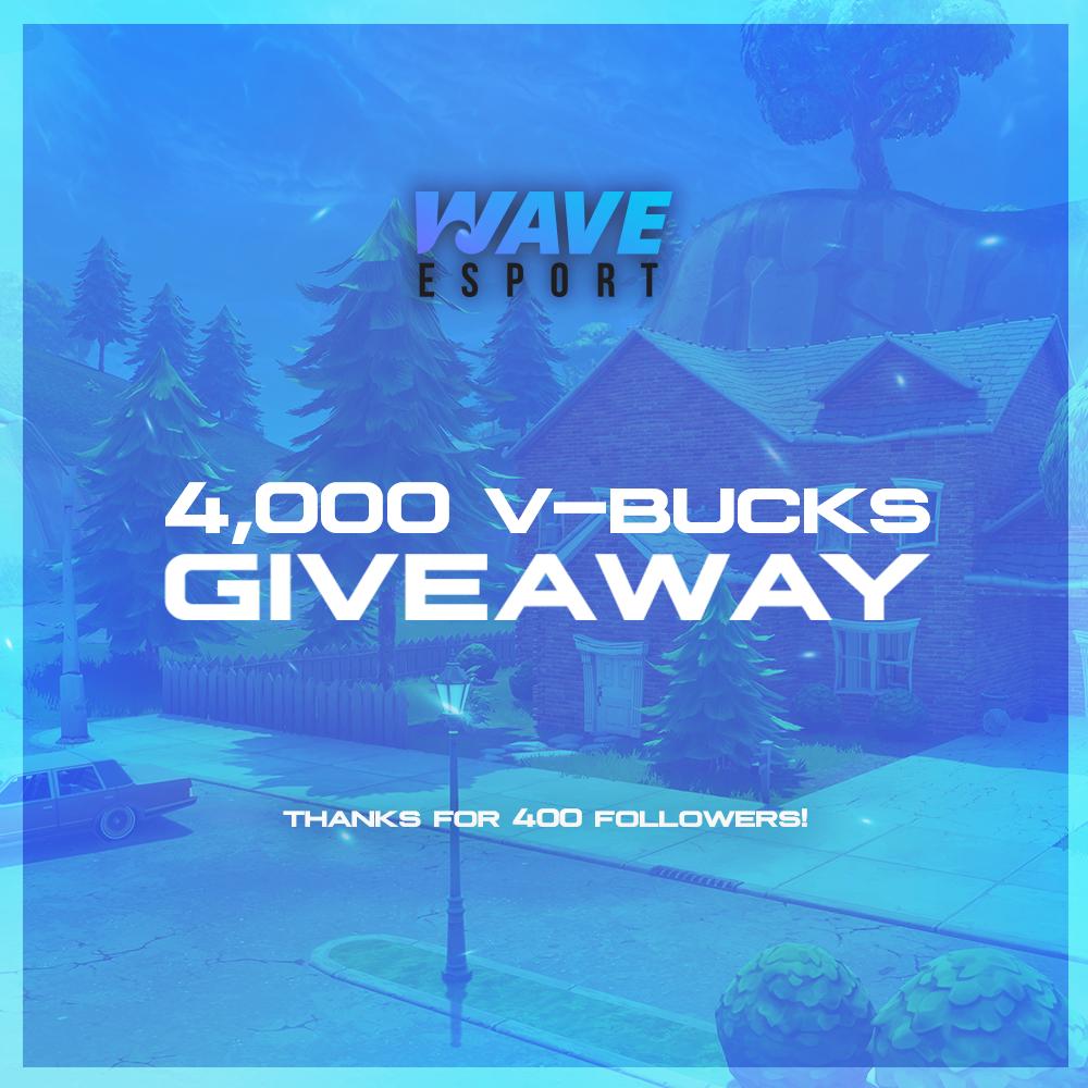 WaveAUT's tweet photo. 🌊GIVEAWAY ALERT🌊

In order to celebrate our 400 followers, we will be giving away 4k V-BUCKS to one lucky winner. In order to enter you must:

- Follow us on Twitter and Instagram (@ wave.esports)
- Retweet this tweet
- Tag 2 friends

🌊 Look out for what is coming at 500👀🌊 https://t.co/zrNYM2IzCa