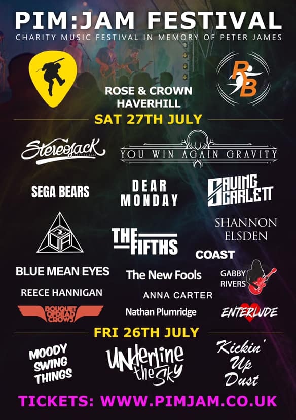 In literally 5 sleeps PIMJAM 2019 kicks off! It’s our biggest festival to date. If you haven’t picked up tickets already get to the Rose n Crown or @HhillArtsCentre to pick some up! We’ve a killer line up organised... just look at that ⬇️ #haverhill #suffolk #festival #pimjamfest