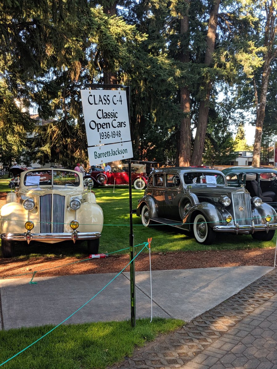 Barrett_Jackson's tweet photo. Kicking off our Sunday at the 47th Annual Forest Grove Concours! Come by and say hello and enjoy more than 300 classic cars on the tree-shaded campus of Pacific University. https://t.co/C6BrxysCb6