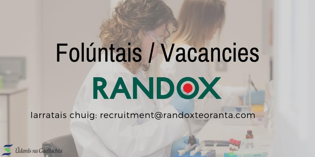 *Folúntais*

Poist ar fáil le <a href="/RandoxOfficial/">Randox</a> mar:

-Eolaithe sinsir taighde agus forbartha
-Eolaithe taighde agus forbartha
<a href="/RandoxCareers/">Randox Careers</a> #Gaeltacht #SiógnabPost

Tuilleadh eolais ar an suíomh:
udaras.ie/oiliuint-fosta…