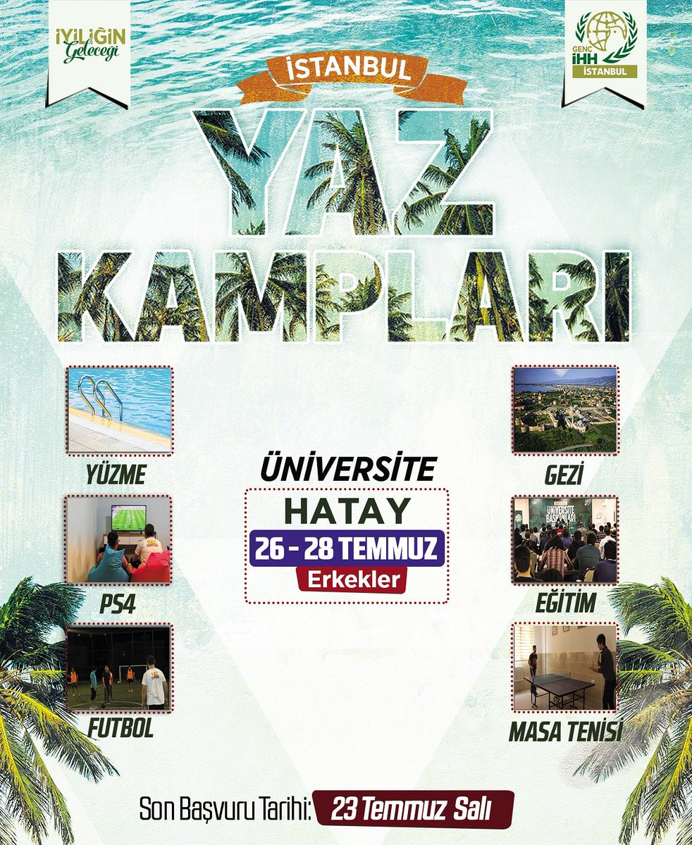 Üniversiteli gönüllülerimize yönelik düzenleyeceğimiz yüzme, gezi, futbol ve masa tenisi gibi birçok sosyal faaliyet içeren Yaz Kampımıza tüm üniversiteli gönüllülerimiz davetlidir. 

Başvuru ve detaylı bilgi için aşağıda yer alan linke tıklayabilirsiniz:

forms.gle/15cyoopGXDV1NE…