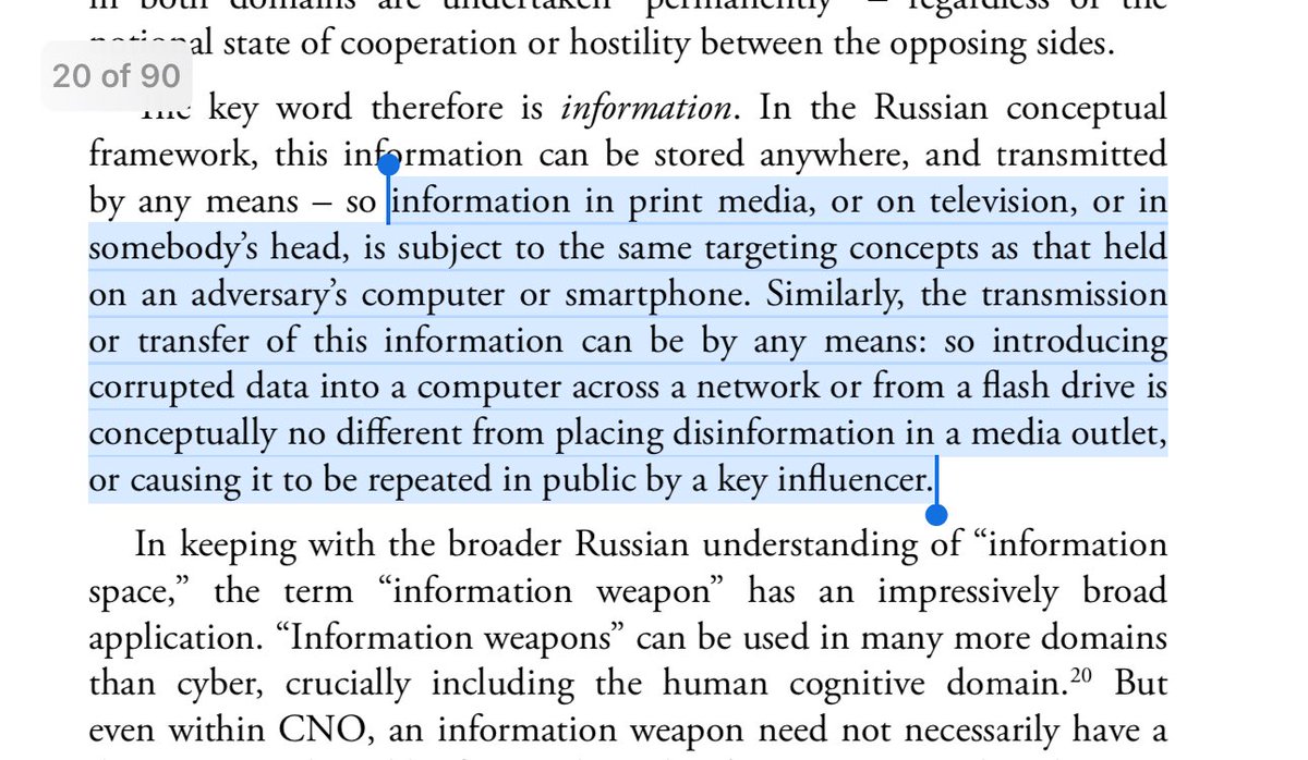 6/ MIND AND MATTER: Russian information warfare is aimed at altering the minds of its target victims as well as the technical systems of entire countries... using any means available, during peacetime and war.