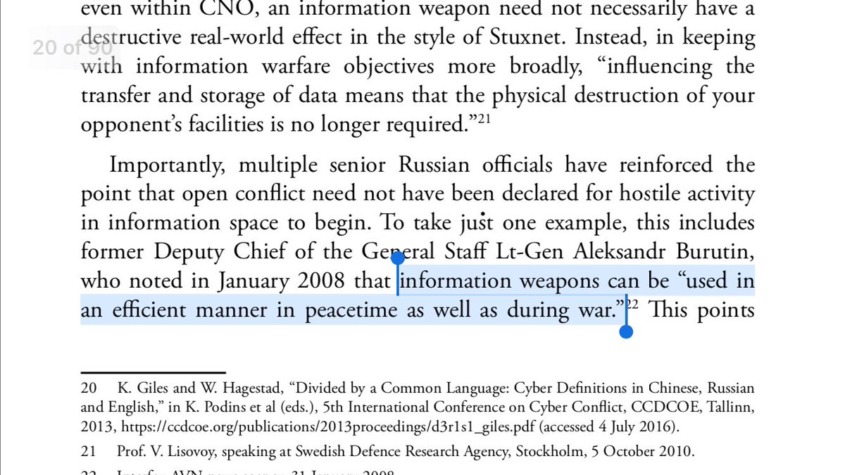 6/ MIND AND MATTER: Russian information warfare is aimed at altering the minds of its target victims as well as the technical systems of entire countries... using any means available, during peacetime and war.