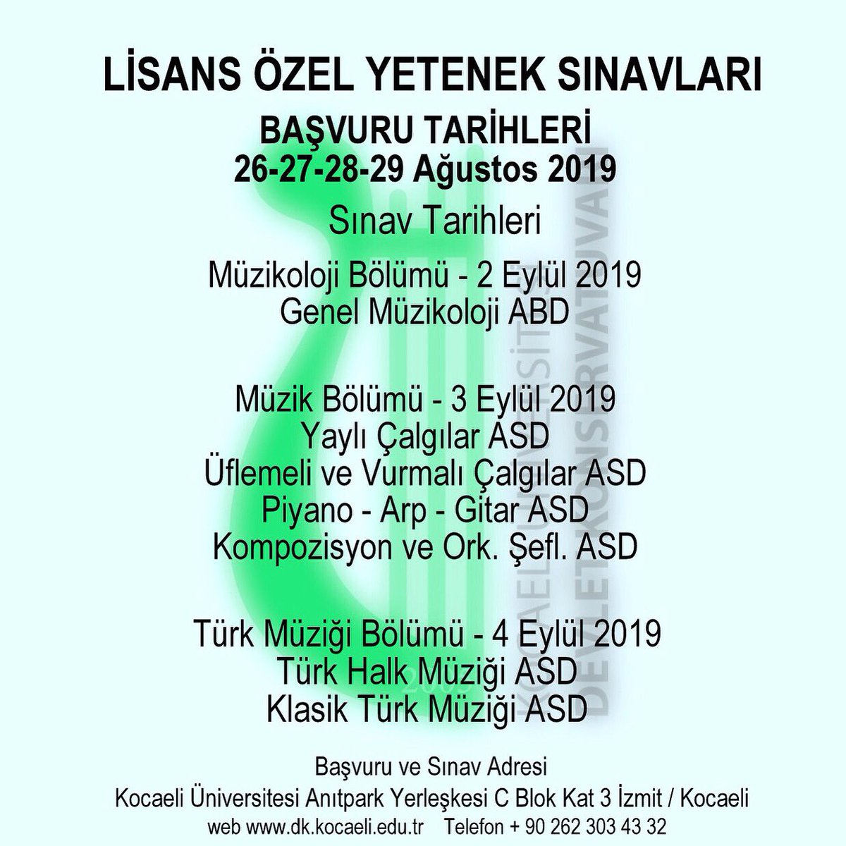 2019-2020 öğretim yılı için Lisans başvuruları ve özel yetenek sınavları yaklaşıyor...#lisans #özelyetenek #devletkonservatuvarı #stateconservatory #kocaeliüniversitesi #kocaeliuniversity #müzik #müzikoloji #türkmüziği #türkhalkmüziği #klasiktürkmüziği