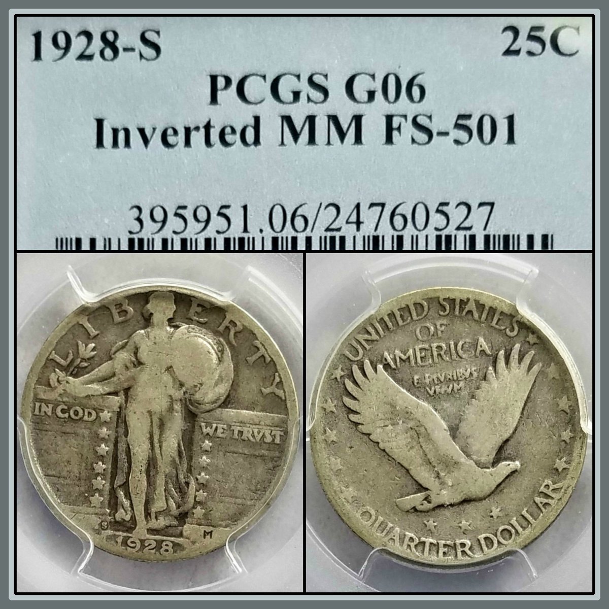 Apex_Collecting's tweet photo. ERROR: The "S" mint mark is upside down on this Standing Liberty Quarter.

#error #errorcoin #mintmark #sanfrancisco #standinglibertyquarter #standingliberty #variety #varietycoin #1920s #slq #25c #25cents #quarter #pcgs06 #pcgsgood #inverted #invertedmintmark https://t.co/ZemFp9ATUP