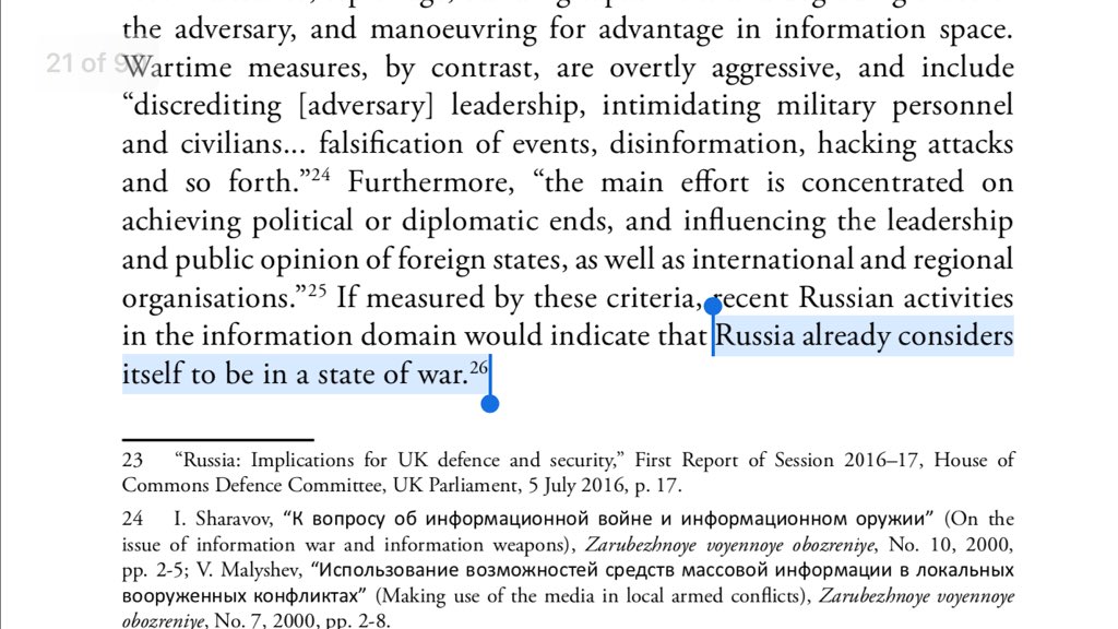 7/ FUNDAMENTALS OF DEMOCRACY: “Our doctrines do not allow us to do a lot of this stuff till the fighting basically starts.”But Russia considers itself to be in a state of war... lies and denial embedded into warfighting to erode the spirit of the target nation’s population.