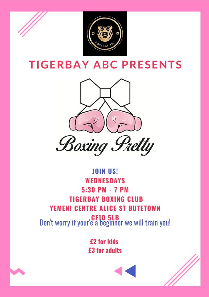 TigerBayABC's tweet photo. This week we begin only females classes at your local boxing club! Will be every wednesday at 5.30pm to 7.00pm! Let's go girls start hitting them bags 🥊👍👊🏽 thanks @BoxingPrettyCdf for working with us! 😉 https://t.co/YVlMT8bWX4