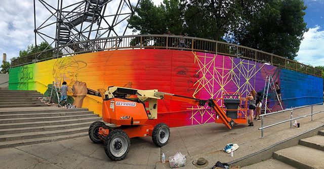 WallTherapyNY's tweet photo. “This is Triumphant Music” #wip by @mrprvrt @bwilliamsart @msshaftway @walltherapyny for @cityofrochesterny. 
The artists will paint til 6pm each night (longer at Thursday’s #PartyinthePark!) No painting this Monday! #walltherapy #rochester #mrprvrt #sar… https://t.co/y7fUeQNXKX https://t.co/czE4R1Merm