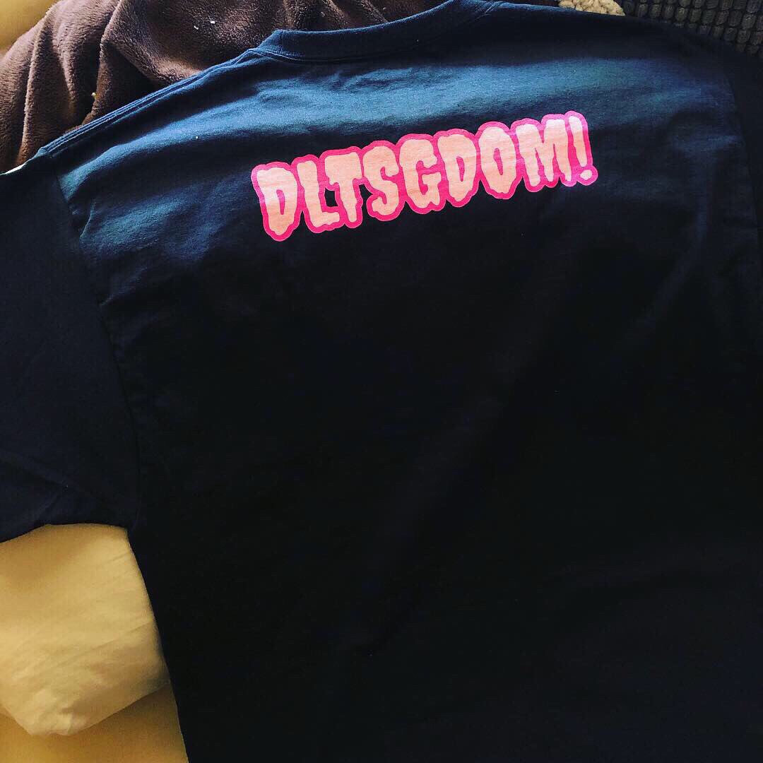 dltsgdomshows's tweet image. Recently finally quit my day job to book shows full time and my good pal @egg_private made me this shirt from my insta story the day before I quit. Coincidentally this is the first dltsgdom shirt (1/1) #raremerch 
•
•
Also don’t pour your coffee in the trash can at coffee shops