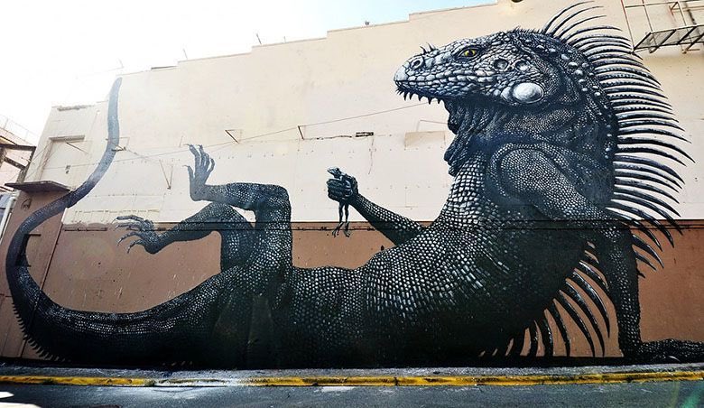franch_laura's tweet photo. ROA es un artista urbano de Gante (Bélgica). Ha creado obras en muros y edificios de ciudades de Europa, Estados Unidos, Australia, Asia, Nueva Zelanda y África. Generalmente pinta animales silvestres o urbanos y aves que son nativas del área en la que está pintando. https://t.co/1FjiYi0YQV