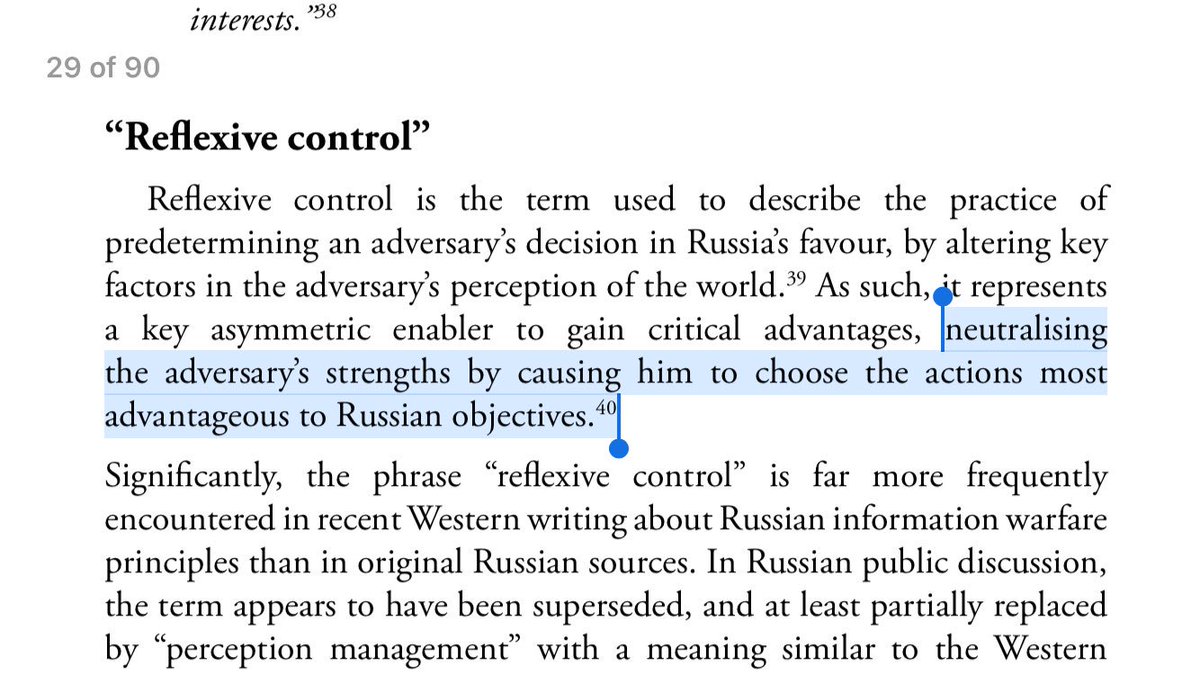 10/ PERCEPTION MANAGEMENT: The Russian military mind works backwards from the selected objective... IW (information warfare) is used to direct the people of the victim country to support the aggressor acting against their own interests... choosing actions advantageous to Russia.