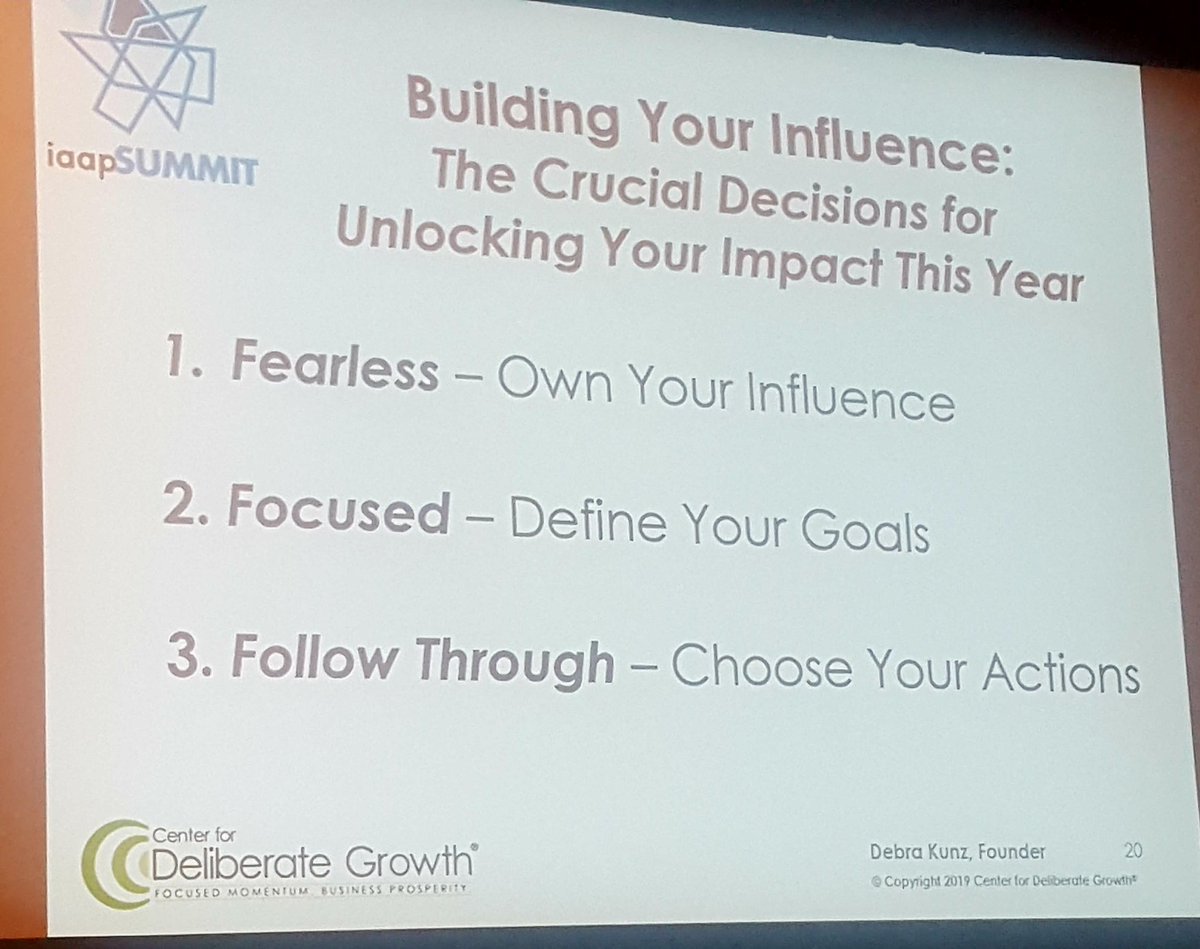 julied_long's tweet photo. "Building Your Influence" - building influence works most effectively and efficiently when you are FOCUSED @DebraKunz #iaapsummit #iaap #weleadup https://t.co/xkcMUaGElv