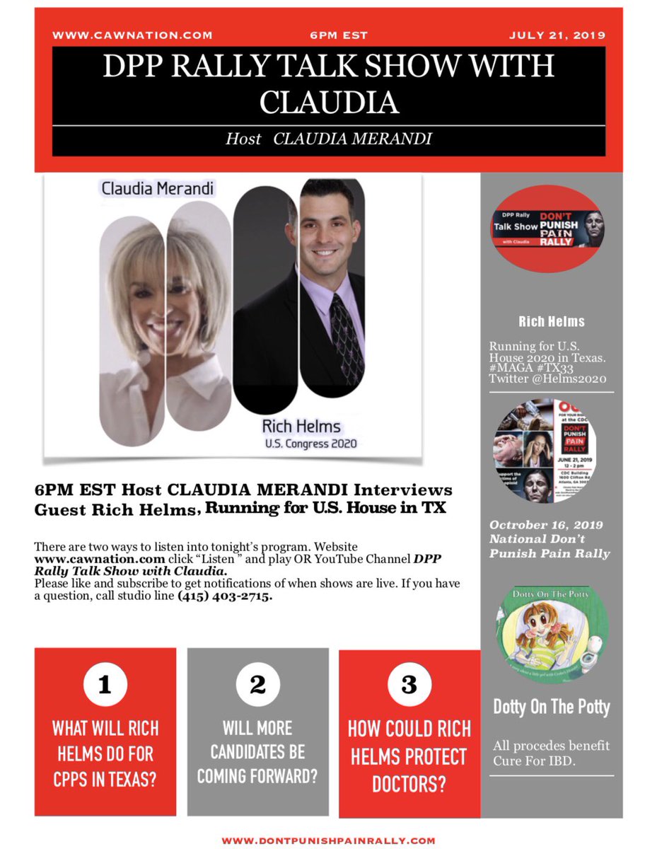 JonelleElgaway's tweet photo. Tonight 6PM EST
DPP Rally Talk Show w/ @CMerandi
Guest Rich Helms, running for
#USHouse2020 & #CPPS Supporter
2 ways to listen
- https://t.co/eWrkvTHavC click “Listen” play
- YouTube Channel: https://t.co/YtloCIoWBG
Comments or questions? Call studio line 415-403-2715 https://t.co/vCVv4TG9LN