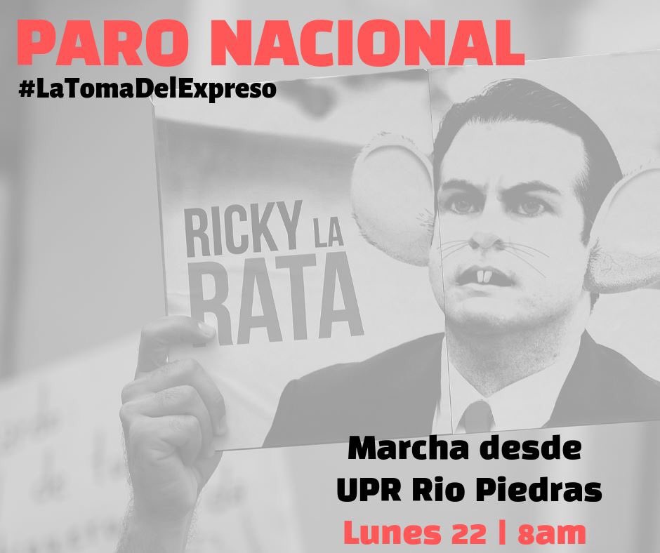 csocialuniv's tweet photo. ¡Desde la UPR en Río Piedras hasta #LaTomaDelExpreso! Mañana nos unimos al Paro Nacional en marcha desde el portón del Museo de la UPR a las 8am. #RickyRenuncia https://t.co/TELC6NVAFm