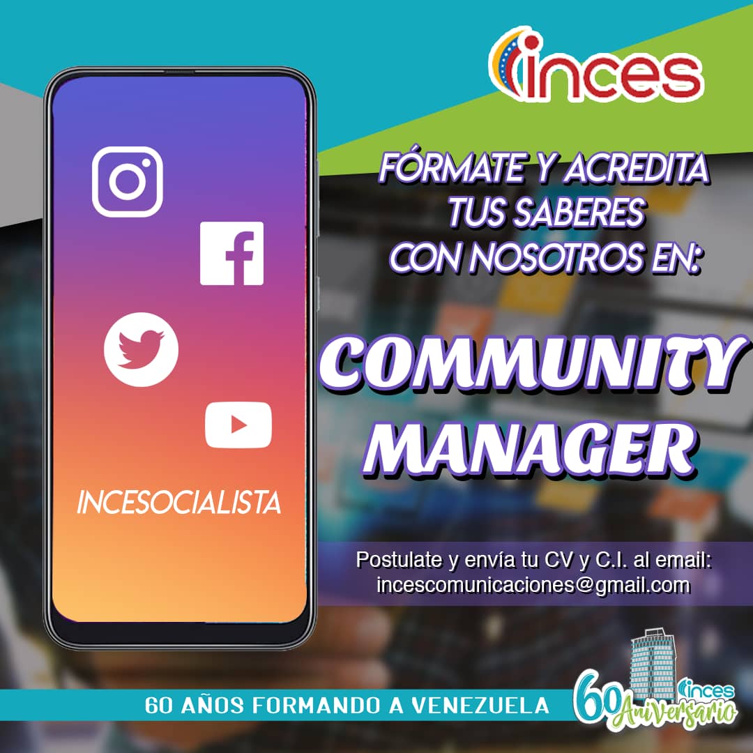 #EpaEsContigo El <a href="/Incesocialista/">Inces</a> te ofrece la oportunidad de formar y acreditar tus saberes en el el área de #DiseñoGráfico. 

Postulate enviando tu CV y C.I al correo incescomunicaciones@gmail.com #FormateEnElInces #60AñosFormandoAVenezuela