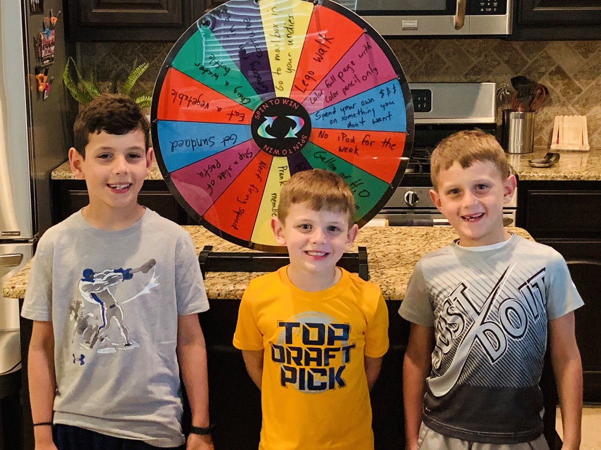 GrantWSimpson's tweet photo. Boys made their own Wheel Unfortunate @Dudeperfect style! So far we had to chug a water bottle, eat vegetables, and make a grocery run in a costume. Not a bad weekend😂. #dudeperfect #wheelunfortunate https://t.co/prHIjjndlp