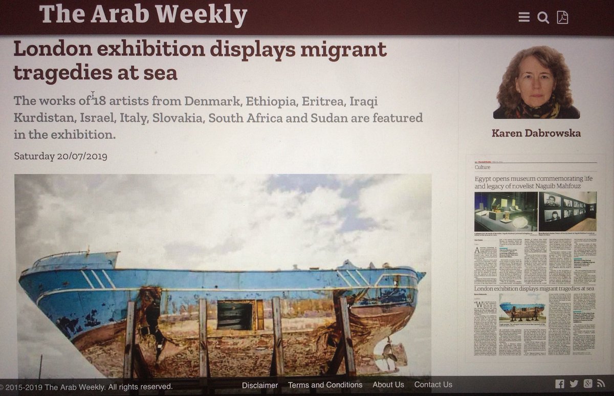 And the press for Sink Without Trace continues, yesterday in Arab Weekly: thearabweekly.com/london-exhibit… Image: Max Hirzel <a href="/maya_ramsay/">Maya Ramsay</a> <a href="/arabweekly/">The Arab Weekly</a> @Fede_Mazzara <a href="/MaxHirzel/">max hirzel</a> <a href="/artrefugeuk/">Art Refuge 🧡</a> @VictoriaLGrant <a href="/BobbyLloyd_/">Bobby Lloyd</a> @TamaraKametani @MariwanJalal <a href="/GIL_M_D/">Dr Gil Mualem-Doron, Artist</a> <a href="/Behjatomer/">Behjat</a> <a href="/shorshsaleh/">Shorsh Saleh</a>