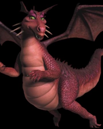 dragons_let's tweet image. #Day26 Dragon. Appearing as a character in the Shrek franchise, she originally started as a villain and guarded Fiona's tower before becoming Donkey's love interest and later wife. She has 6 mutant babies with Donkey. What do you think of this reformed fairy tale creature?
