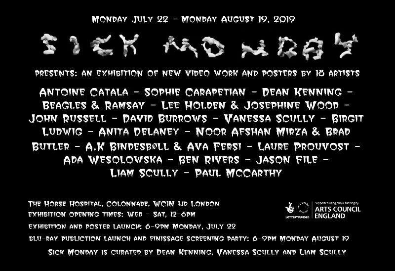 ArtistJasonFile's tweet image. SICK MONDAY IN LONDON! Come to Horse Hospital gallery in the West End for 18 compelling, newly-commissioned artists’ videos!

Launch party 6-9pm Monday 22 July
Open Wed-Sat 12-6pm
Closing with a finissage screening Monday 19 August 2019, 6-9pm!