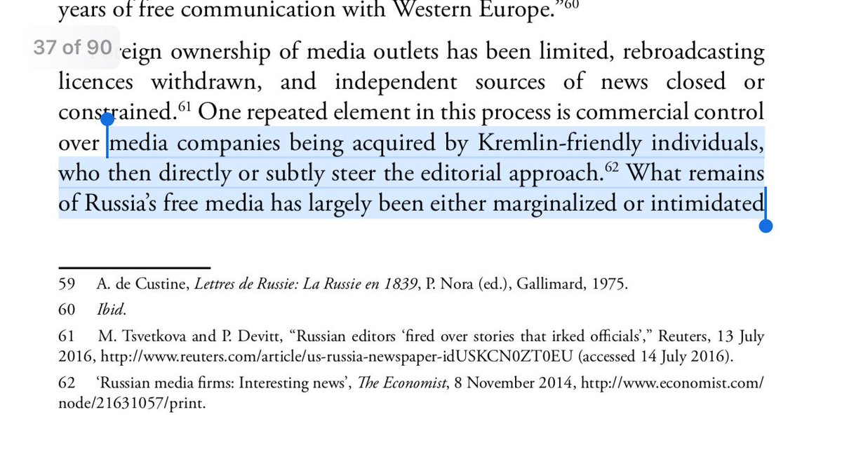 17/ FREE PRESS: In 1839, the wasp prepared for the inevitable wars with the West.In recent years, as Russia attacks the West with disinformation, it secured its own information borders.Its regime would never survive 20 years of free communication w/the West.