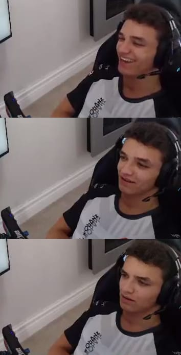 VerstappenSim's tweet photo. When @LandoNorris realizes @Max33Verstappen isn't joking about the brakes 😅😅 https://t.co/5bz4VMF3RS
