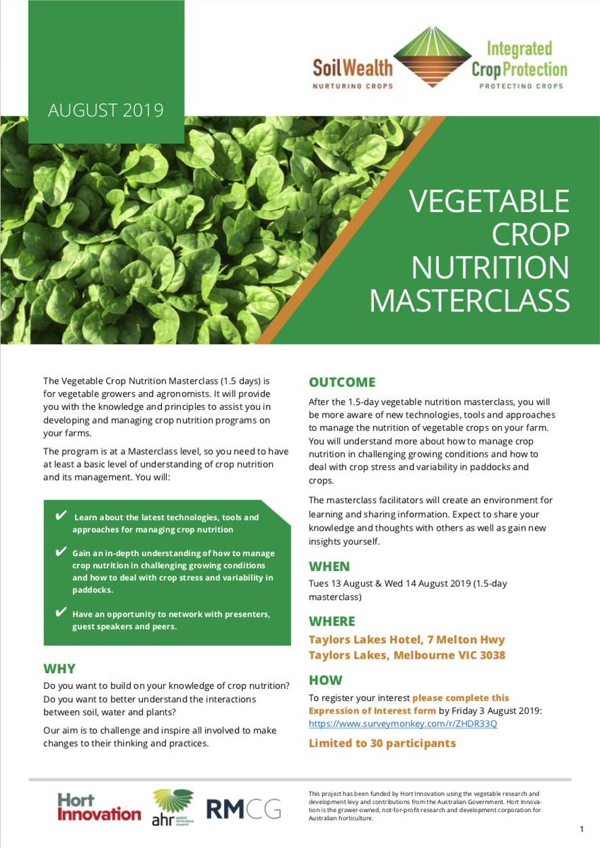 Want to be at the cutting edge of nutrition management? Attend our 1.5 day Vegetable Crop Nutrition Master Class 2019 in Melbourne, VIC soilwealth.com.au/events/vegetab…