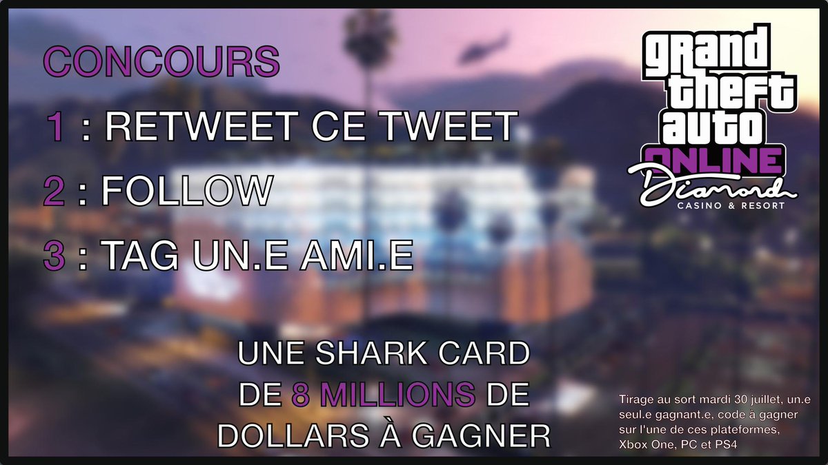 Rockstar_Actu's tweet photo. 🎁 #CONCOURS 

Tente de gagner une shark card de 8 millions sur #GTAOnline 

Pour participer :

🔁 Retweet ce tweet
➡ Follow @Rockstar_Actu
🔠 Tag un.e ami.e

Tirage au sort mardi 30 juillet. https://t.co/UPPr8jgGjU