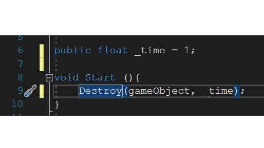 JusticeShultz's tweet photo. #unitytips #unity3d #unitycsharp

No need for coroutines to destroy an object in C# on a timer! Just add a comma after your target to destroy and put a time value! https://t.co/b6Rya3iej9