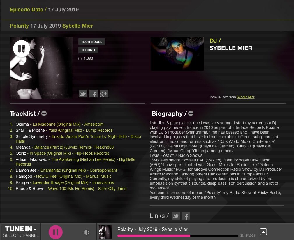 SybelleMier's tweet photo. #Polarity by @friskyradio 2nd Anniversary landed full of great music from: #Okuma #ShaiT #SimpleSymmetry @meanda_music #Oziriz @AdnanJakubovic #DamonJee #Hansgod @RampaKeinemusik @rhodeandbrown Tnx 4your support &amp; feedback during this 24 Space travels!🖤 https://t.co/wiKRRqncZm https://t.co/HkMAjTkp1c