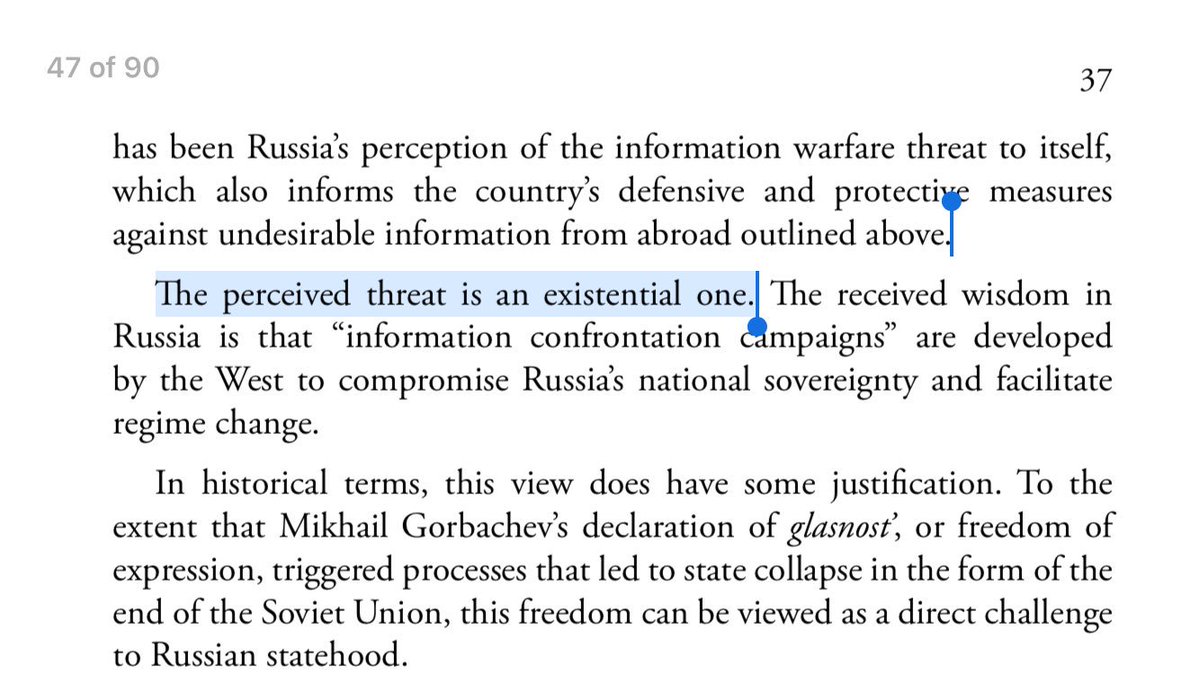 22/ THREAT PERCEPTION: Russia uses the perception of threat from the West to block incoming information, preventing thought flow.