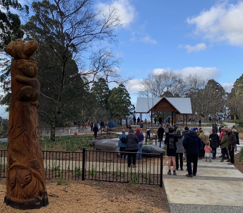 FFLA_vic's tweet photo. Fantastic opening of the new #olindaplayground on Friday. Thanks to the Olinda community (including the kids from Sassafras and Olinda Primary Schools) and to the extremely talented artists Emma Jennings, Shlomit Moria, Jessie Yvette Journot-Ryan and Jeanette Jennings. https://t.co/ce38a6eUzZ
