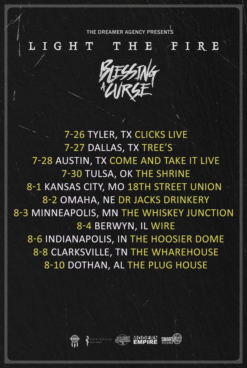 Blessing A Curse (@blessingacurse) on Twitter photo Tour with <a href="/lightthefiretx/">Light the Fire</a> starts this week! Weโve added some more dates, check โem out ๐ Tour with <a href="/lightthefiretx/">Light the Fire</a> starts this week! Weโve added some more dates, check โem out ๐