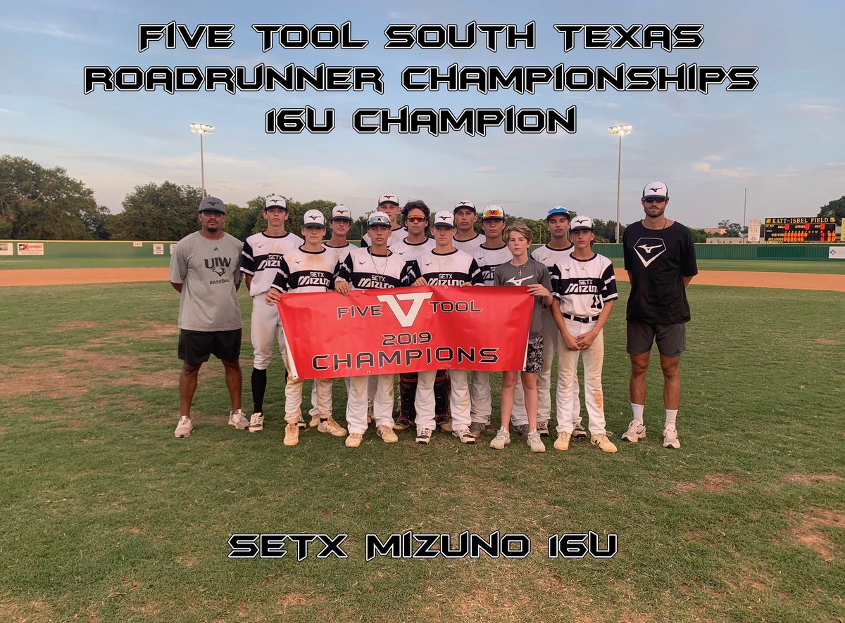 Five Tool Baseball (@fivetool) on Twitter photo 🏆Congratulations to the <a href="/FiveToolSTX/">Five Tool South Texas</a> Roadrunner Championships 16U champion, @SETX_Mizuno 16U!🏆 🏆Congratulations to the <a href="/FiveToolSTX/">Five Tool South Texas</a> Roadrunner Championships 16U champion, @SETX_Mizuno 16U!🏆
