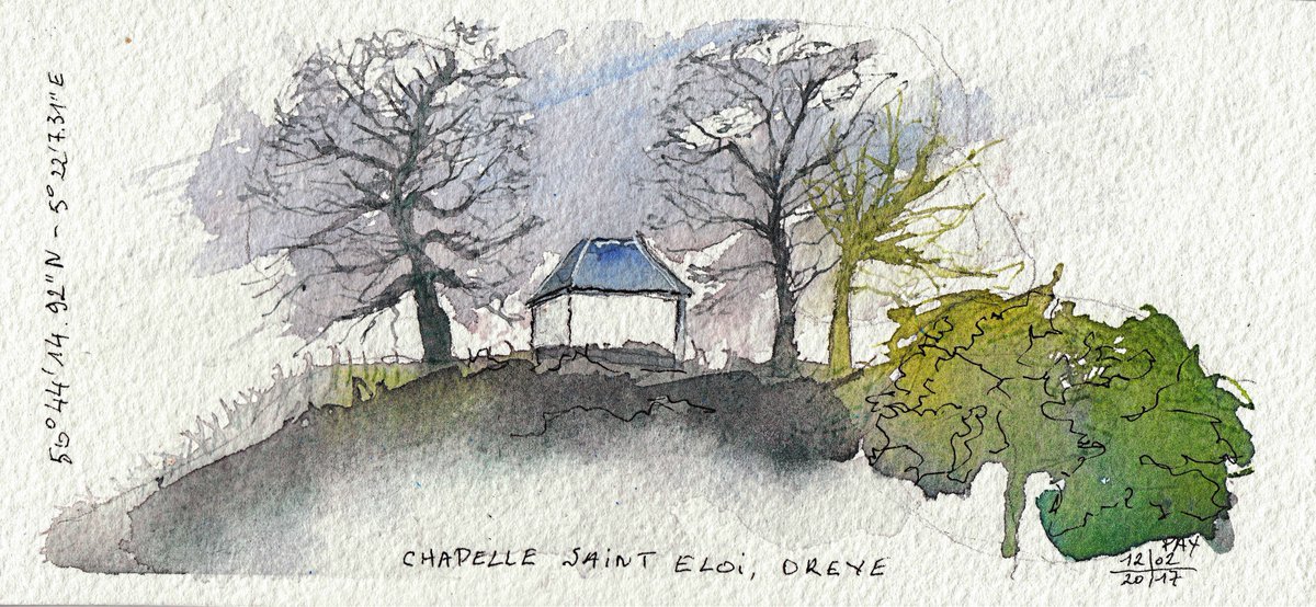 PaulXhrouet's tweet photo. St Eloy's chapel, Oreye, A5 watercolour and inkt on Arches paper. Year 2017. #Watercolour #aquarell #aquarelle #水彩画 #acquerello #aguarela #акварель #Archespaper #olderwork #travel #urbansketch #watercolorpainting #akvarell #postcard #size #chapel #Oreye https://t.co/qRpSYzpVsq