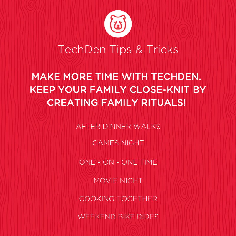 ourtechden_UK's tweet photo. Make more family time with TechDen and family rituals! Find out how at https://t.co/JY5qf33hWw. What do you enjoying doing as a family?
#techden #putitintheden #tipsandtricks #parenting #familytime #spendingtime #lifewithkids #digitalwellbeing #mum #dad #kids #parentalcontrols https://t.co/TQcxnMpHKc