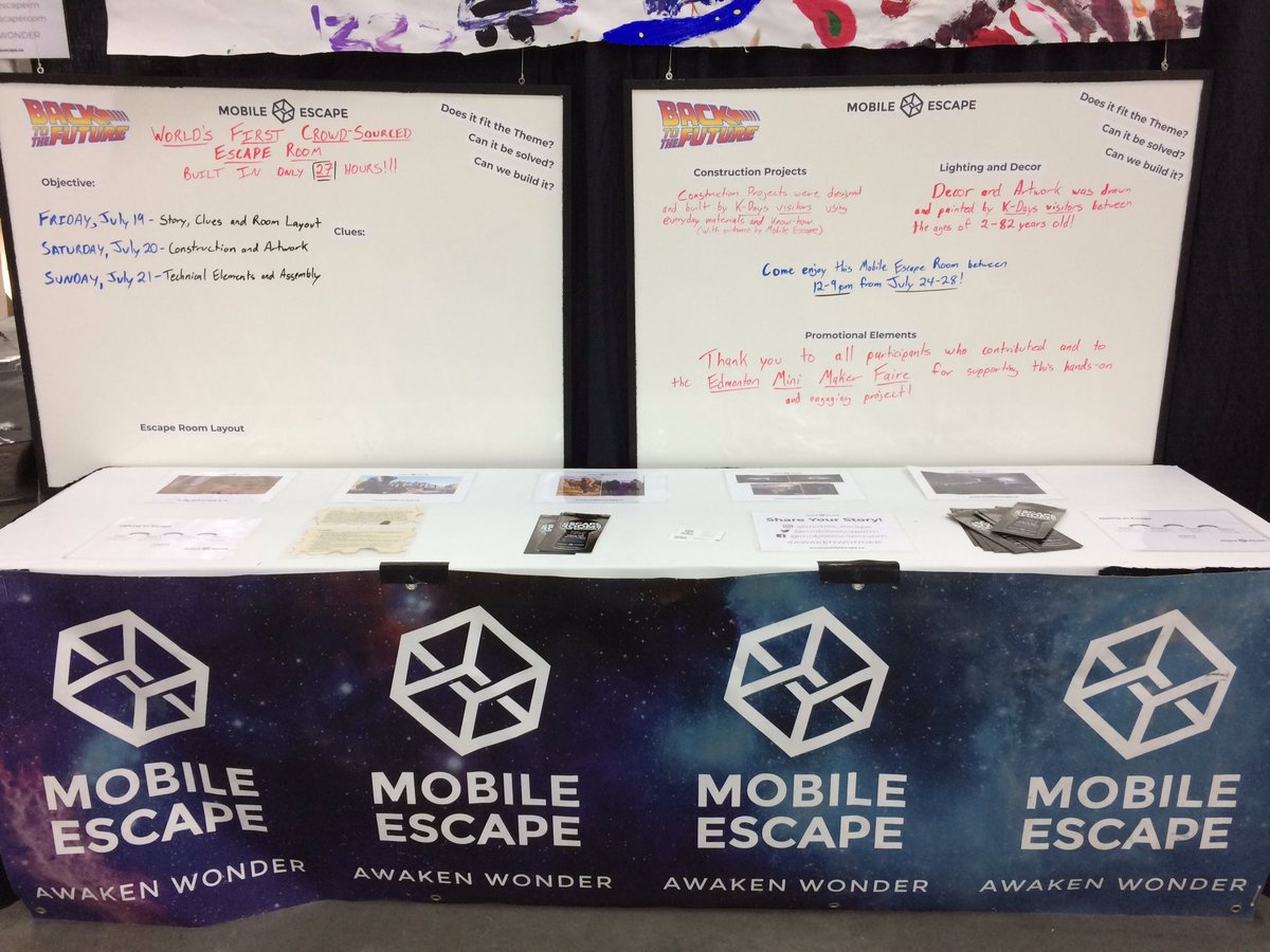 adamawakewonder's tweet photo. Thanks to @MakerYeg for having us to help the general public build a one of a kind crowd-sourced @mobileescaperm. Come by @KDaysyeg between 12-9pm on July 24-28 in Hall F to test your skills and see if you can come #BackToTheFuture https://t.co/zFny5I2ZM2
