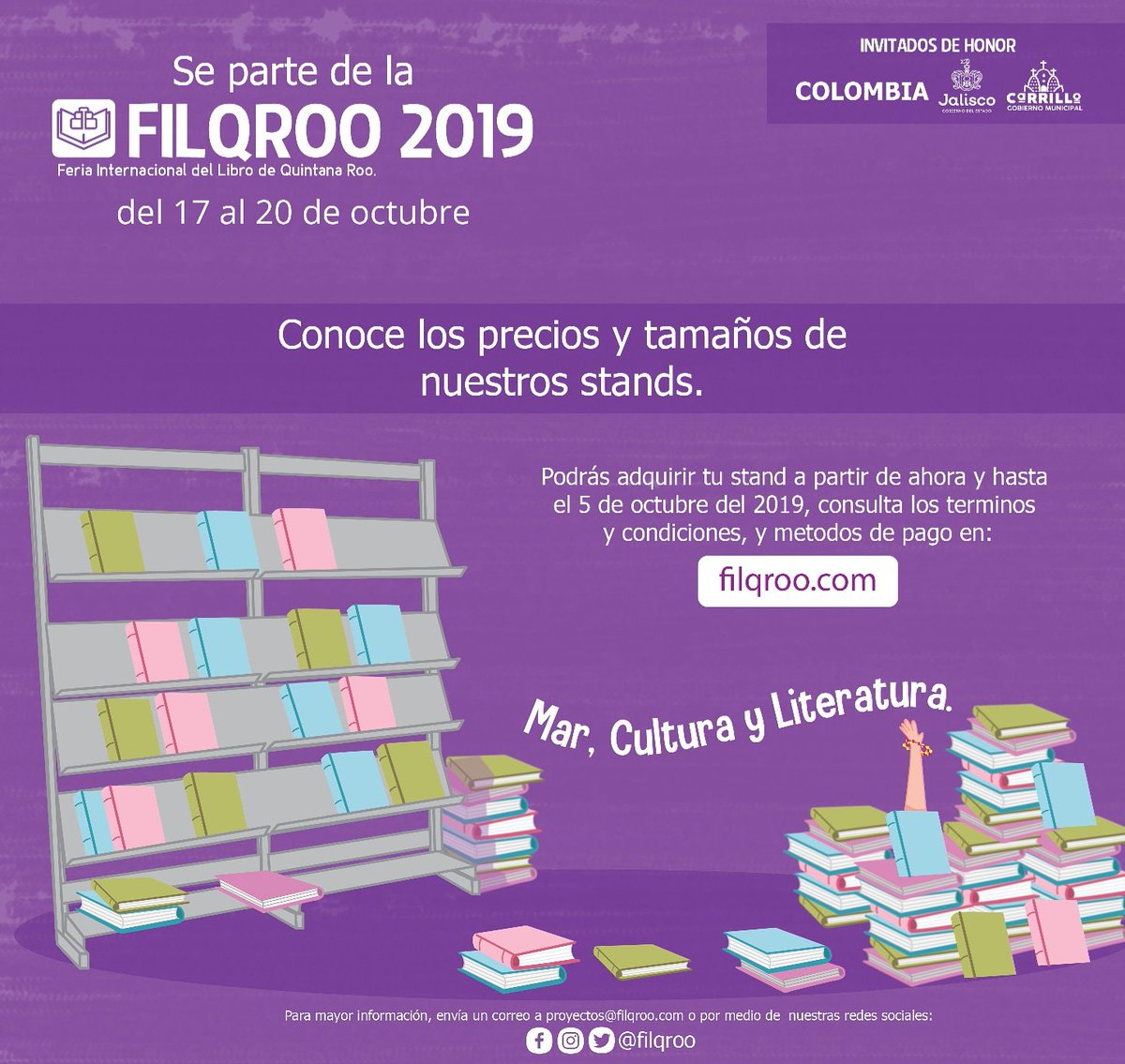 ¡Se parte de la gran fiesta literaria de Quintana Roo! 📚🎉
Conoce los precios y tamaños de nuestros stands en filqroo.com