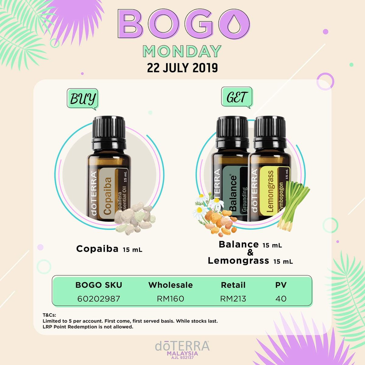 TheOilLover's tweet photo. dōTERRA BOGO sales on 22 Jul 2019 in Malaysia.

Buy Copaiba get Balance and Lemongrass FREE (Members Only)

Signup Now: https://t.co/m4NXRUMnEe

#doterra #TheOilLover #BogoMalaysia #EssentialOil #Copaiba #Balance #Lemongrass https://t.co/k7mlUH7etp