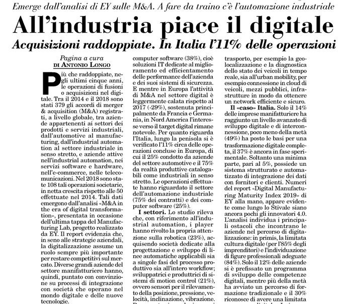 infocamere : Via ItaliaOggi 'All'industria piace il #digitale ' EY_Italy DonatoIacovone #innovazione carloalberto GIConfindustria Federmeccanica ConfDigitale FrancoBassanini