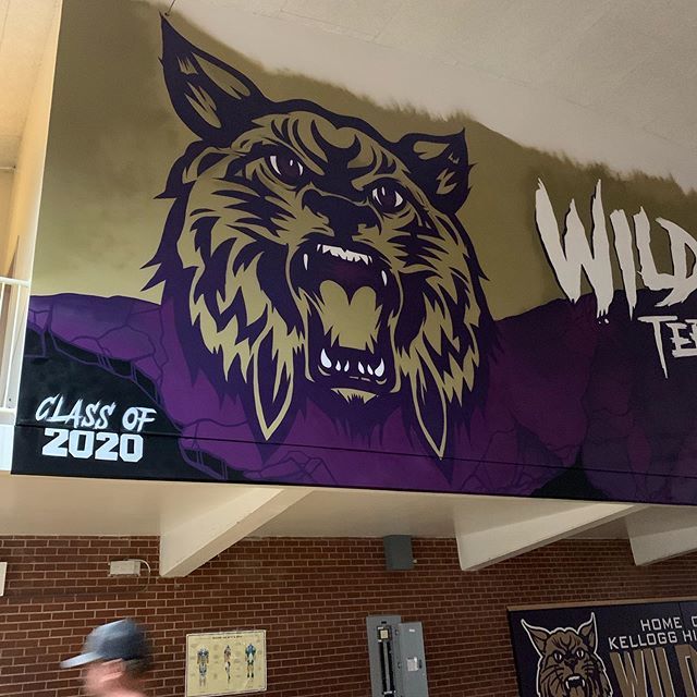 scottlakey_'s tweet photo. Wild like a cat 😼 #freshpaint #mural #kellogg #idaho #wildcats #sundayfunday .
.
.
.
#paintthemall #schoolmural #hustlehard #getsome #illustration #design #interiordesign #makeover #pnw #northwest #lakey #doveone @borninvincible @artcolab https://t.co/t3bqIHSXxV