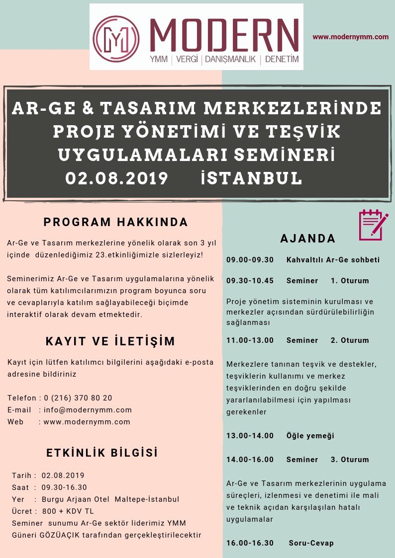 ArGe ve tasarım merkezleri uygulamaları semineri İstanbul 2 Ağustos 2019