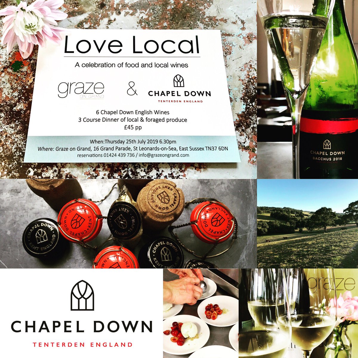 GrazeonGrand's tweet photo. 'from the garden' a #lovelocal #food &amp; #wine collaboration between @ChapelDownWines &amp; Graze on Grand
Thurs 25th July 6.30pm 
3 Course #Dinner accompanied by #ChapelDown #englishwine £45pp - #reservationessential #booknow #stleonards #hastings 
https://t.co/GUxPckm1mH https://t.co/KodEP88ZR1